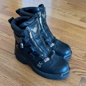 Harley-Davidson Black Leather Boots with Silver Accents Brake Light with flags